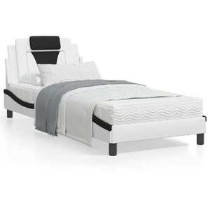 vidaXL Cadru de pat cu lumini LED alb/negru 90x200 cm piele ecologică imagine