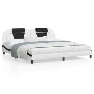 vidaXL Cadru de pat cu lumini LED alb/negru 200x200 cm piele ecologică imagine