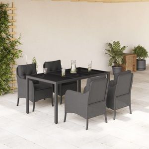 vidaXL Set de masă pentru grădină, 5 piese, negru, poliratan și sticlă imagine