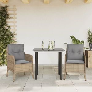 vidaXL Set mobilier de grădină cu perne, 3 piese, bej, poliratan imagine