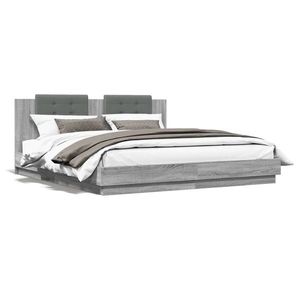 vidaXL Cadru de pat cu tăblie, gri sonoma, 160x200 cm lemn prelucrat imagine