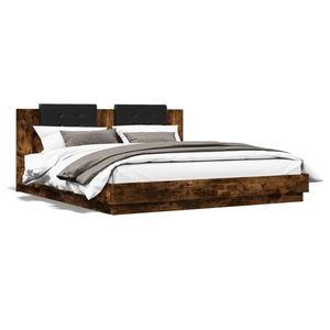 vidaXL Cadru de pat cu tăblie stejar fumuriu 200x200 cm lemn prelucrat imagine