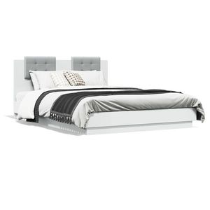 vidaXL Cadru de pat cu tăblie, alb, 140x200 cm, lemn prelucrat imagine