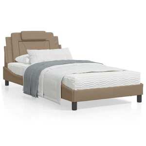 vidaXL Cadru de pat cu LED, cappuccino, 100x200 cm, piele ecologică imagine