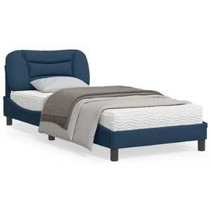 vidaXL Cadru de pat cu lumini LED, albastru, 90x190 cm, textil imagine
