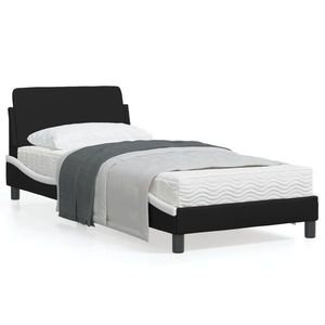 vidaXL Cadru de pat cu tăblie, negru și alb, 90x200 cm piele ecologică imagine