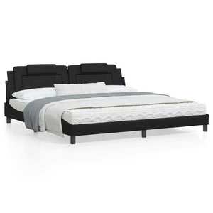 vidaXL Cadru de pat cu tăblie, negru, 200x200 cm, piele ecologică imagine