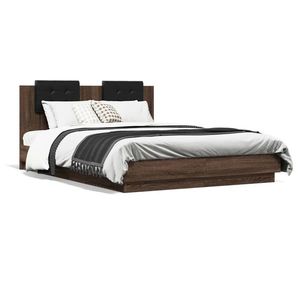 vidaXL Cadru de pat cu tăblie, stejar maro, 120x200 cm, lemn prelucrat imagine
