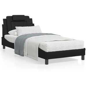 vidaXL Cadru de pat cu lumini LED, negru, 90x190 cm, piele ecologică imagine