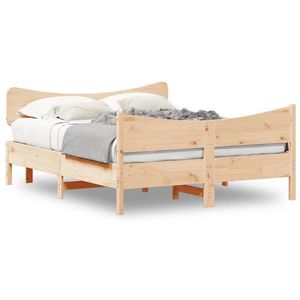 vidaXL Cadru de pat cu tăblie, 135x190 cm, lemn masiv de pin imagine