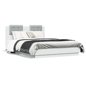 vidaXL Cadru de pat cu tăblie, alb, 135x190 cm, lemn prelucrat imagine