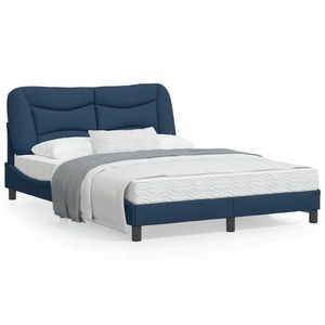 vidaXL Cadru de pat cu lumini LED, albastru, 140x190 cm, textil imagine