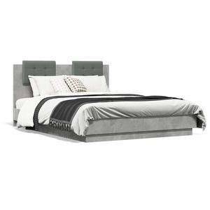 vidaXL Cadru de pat cu tăblie gri beton 135x190 cm lemn prelucrat imagine