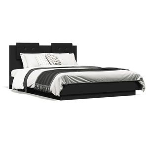 vidaXL Cadru de pat cu tăblie, negru, 135x190 cm, lemn prelucrat imagine