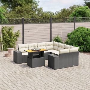 vidaXL Set mobilier de grădină cu perne, 9 piese, negru, poliratan imagine