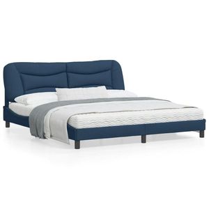 vidaXL Cadru de pat cu lumini LED, albastru, 180x200 cm, textil imagine
