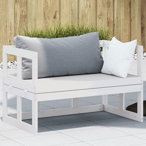 vidaXL Canapea banchetă extensibilă de grădină, alb, lemn masiv de pin imagine