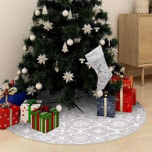 vidaXL Covor fustă de brad Crăciun cu șosetă, alb, 122 cm, țesătură imagine