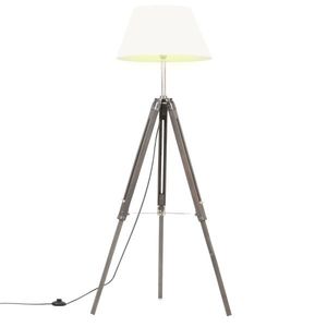 vidaXL Lampă de podea cu trepied, gri/alb, 141 cm, lemn masiv de tec imagine