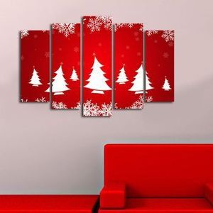 Tablou decorativ Christmas Wall, 5 Piese, 229CST1206, Multicolor imagine