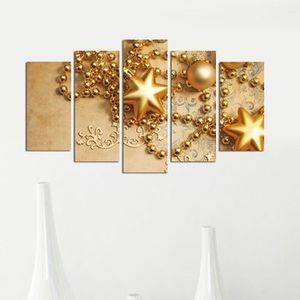 Tablou decorativ multicanvas Christmas Wall, 5 Piese, 229CST1907, Auriu imagine