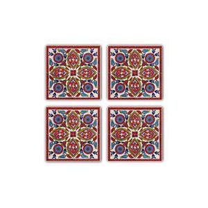 Set 4 piese suport pahar Taylor, 10 x 10 x 1 cm, 366TYR1106, piatra naturala, Rosu-albastru imagine