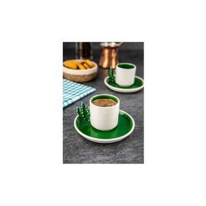 Set 4 piese cafea Doreline, 110 ml, 612DRL1104, ceramica, Alb-verde imagine