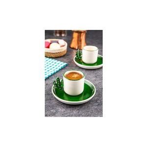 Set 4 piese cafea Doreline, 110 ml, 612DRL1110, ceramica, Alb-verde imagine