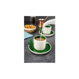 Set 4 piese cafea Doreline, 180 ml, 612DRL1107, ceramica, Alb-verde imagine