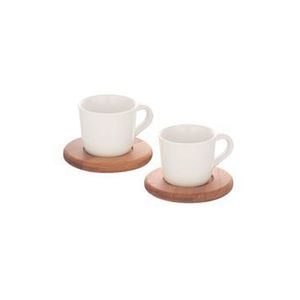 Set 4 piese cafea Forsberg, 6 x 6 x 6 cm, 949FRB1244, ceramica/lemn, Alb-maro imagine