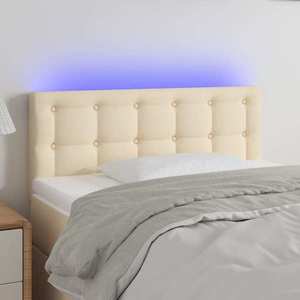 vidaXL Tăblie de pat cu LED, crem, 100x5x78/88 cm, textil imagine