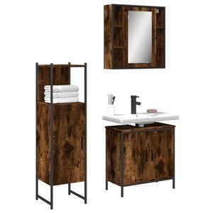 vidaXL Set dulapuri de baie, 3 piese, stejar afumat, lemn prelucrat imagine