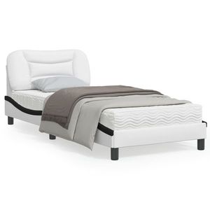 vidaXL Cadru de pat cu lumini LED alb/negru 90x200 cm piele ecologică imagine