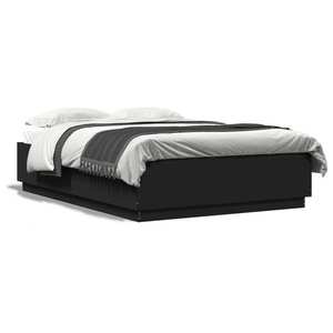 vidaXL Cadru de pat cu lumini LED, negru, 160x200 cm, lemn prelucrat imagine