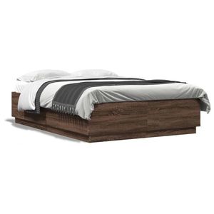 vidaXL Cadru de pat cu lumini LED stejar maro 160x200cm lemn prelucrat imagine