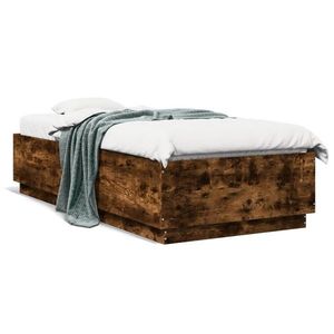 vidaXL Cadru de pat cu LED, stejar fumuriu, 100x200 cm, lemn prelucrat imagine