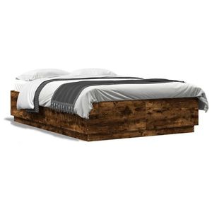 vidaXL Cadru de pat, stejar fumuriu, 140x200 cm, lemn prelucrat imagine