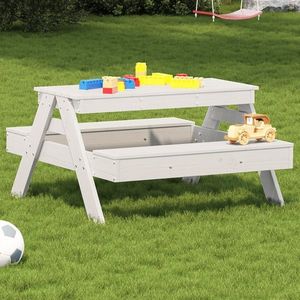 vidaXL Masă de picnic pentru copii, alb, 88x97x52 cm, lemn masiv pin imagine