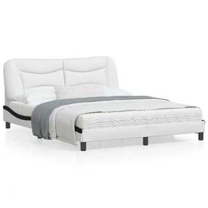 vidaXL Cadru de pat cu LED, alb și negru, 160x200 cm, piele ecologică imagine