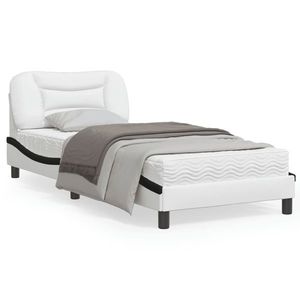 vidaXL Cadru de pat cu lumini LED alb/negru 90x190 cm piele ecologică imagine