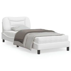 vidaXL Cadru de pat cu lumini LED, alb, 90x200 cm, piele ecologică imagine
