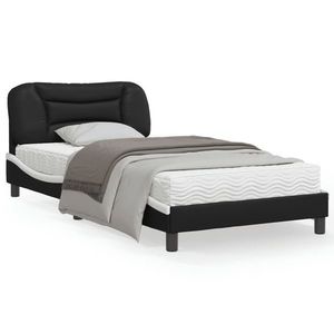 vidaXL Cadru de pat cu LED, negru și alb, 100x200 cm, piele ecologică imagine