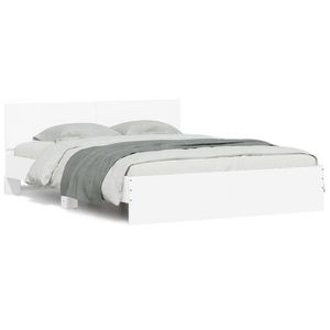 vidaXL Cadru de pat cu tăblie și LED, alb, 150x200 cm imagine