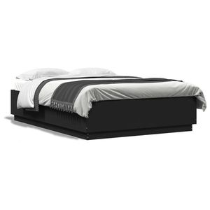 vidaXL Cadru de pat cu lumini LED, negru, 150x200 cm, lemn prelucrat imagine