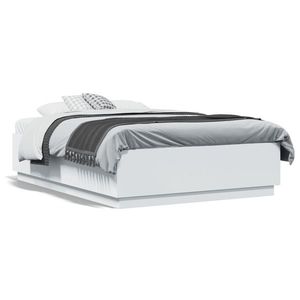 vidaXL Cadru de pat cu lumini LED, alb, 120x190 cm, lemn prelucrat imagine