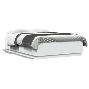 vidaXL Cadru de pat cu lumini LED, alb, 120x200 cm, lemn prelucrat imagine