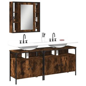 vidaXL Set dulapuri de baie, 3 piese, stejar afumat, lemn prelucrat imagine