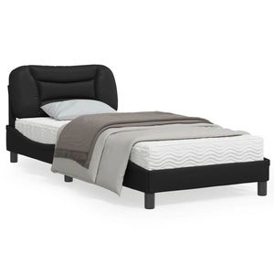 vidaXL Cadru de pat cu lumini LED, negru, 90x190 cm, piele ecologică imagine