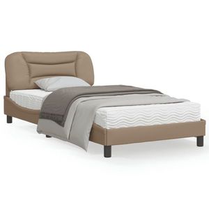 vidaXL Cadru de pat cu LED, cappuccino, 100x200 cm, piele ecologică imagine