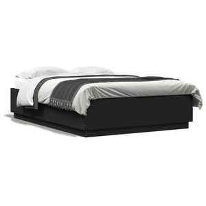 vidaXL Cadru de pat cu lumini LED, negru, 140x200 cm, lemn prelucrat imagine